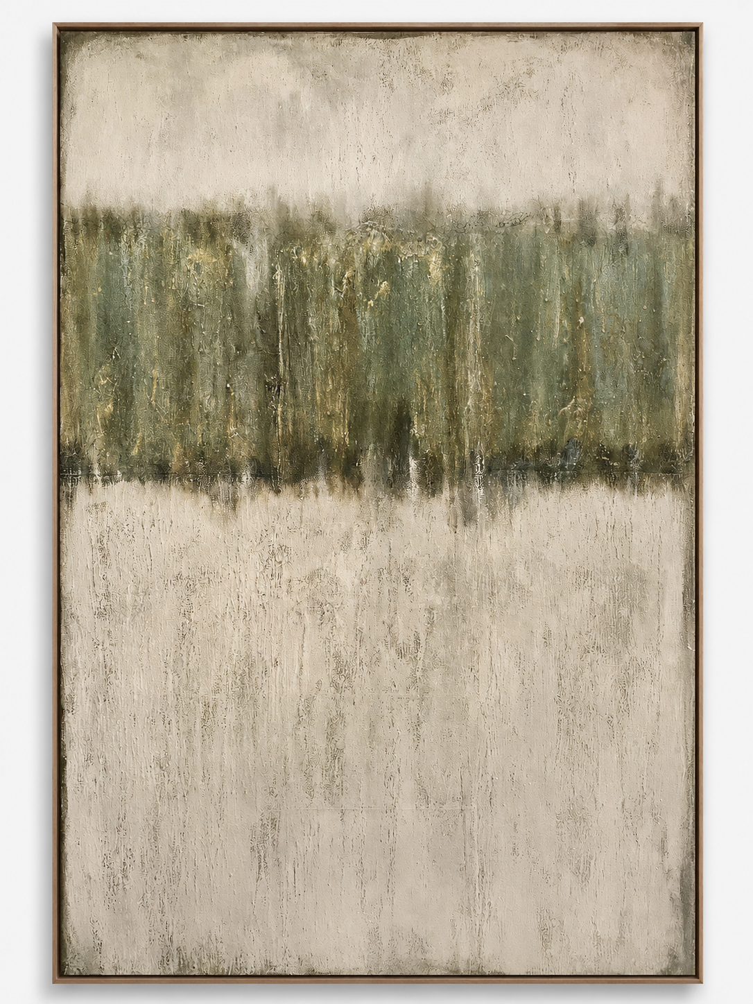 Abstract werk met groene horizon op crème